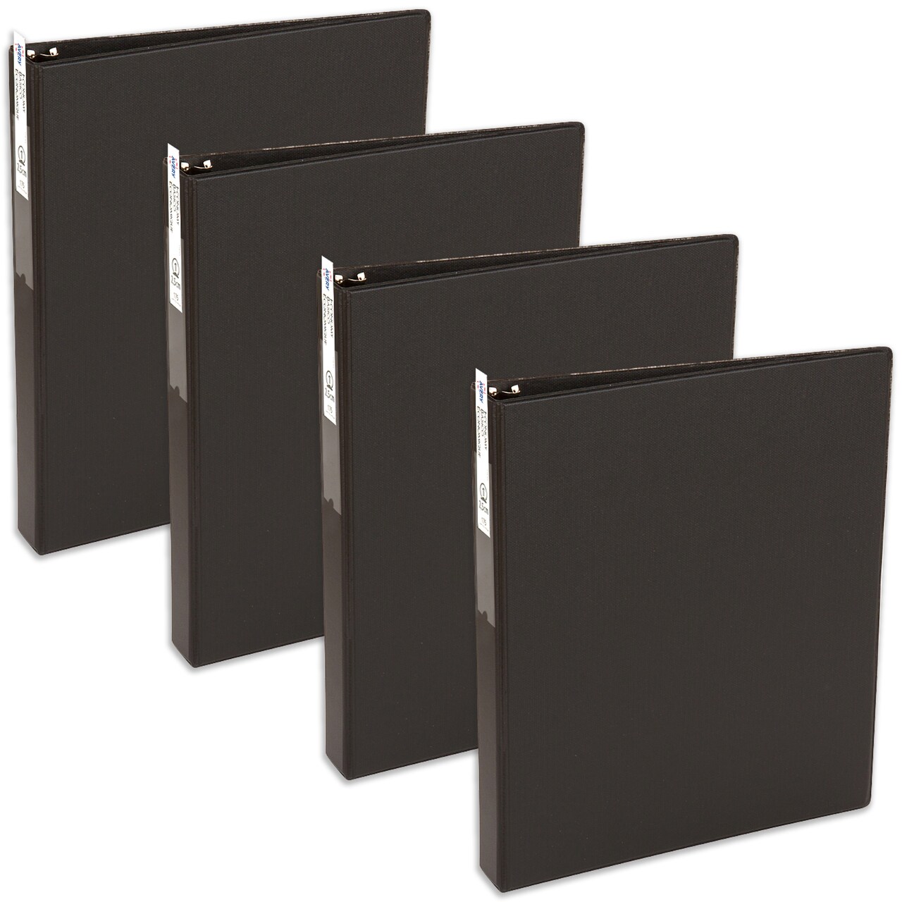 Avery Economy 3 Ring Binder, Label Holder, 1 Inch Round Rings, 4 Black Binders (04301)